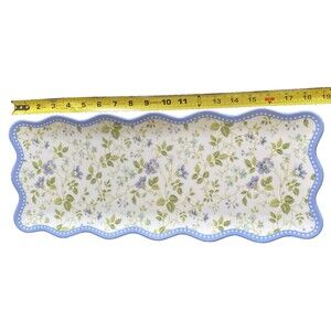 Laura Ashley Blue Floral Platter Tray 19” x 8” Melamine Spring Summer Flowers